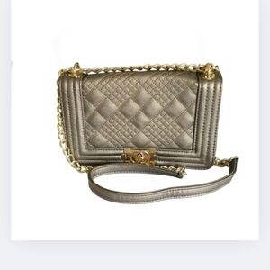 NEW VIETA Grey Purse Quilted Crossbody Bag Gold Chain Shoulder Pocketbook NWT